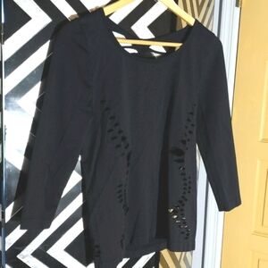 Venus Cut Out Slash Front & Back, 3/4 Sleeve Black Top NWOT